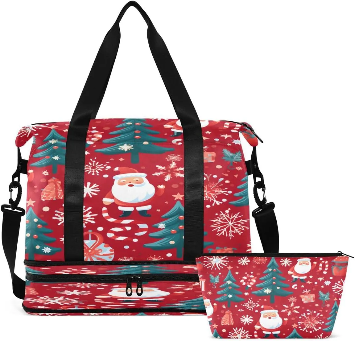 ALAZA Watercolor Christmas Tree Snowflake Santa Claus Travel Duffel Bag with Shoe Compartment Tote Bag Weekender Overnight Bag with Wet Pocket for Travel,Gym,Yoga,Swimming
