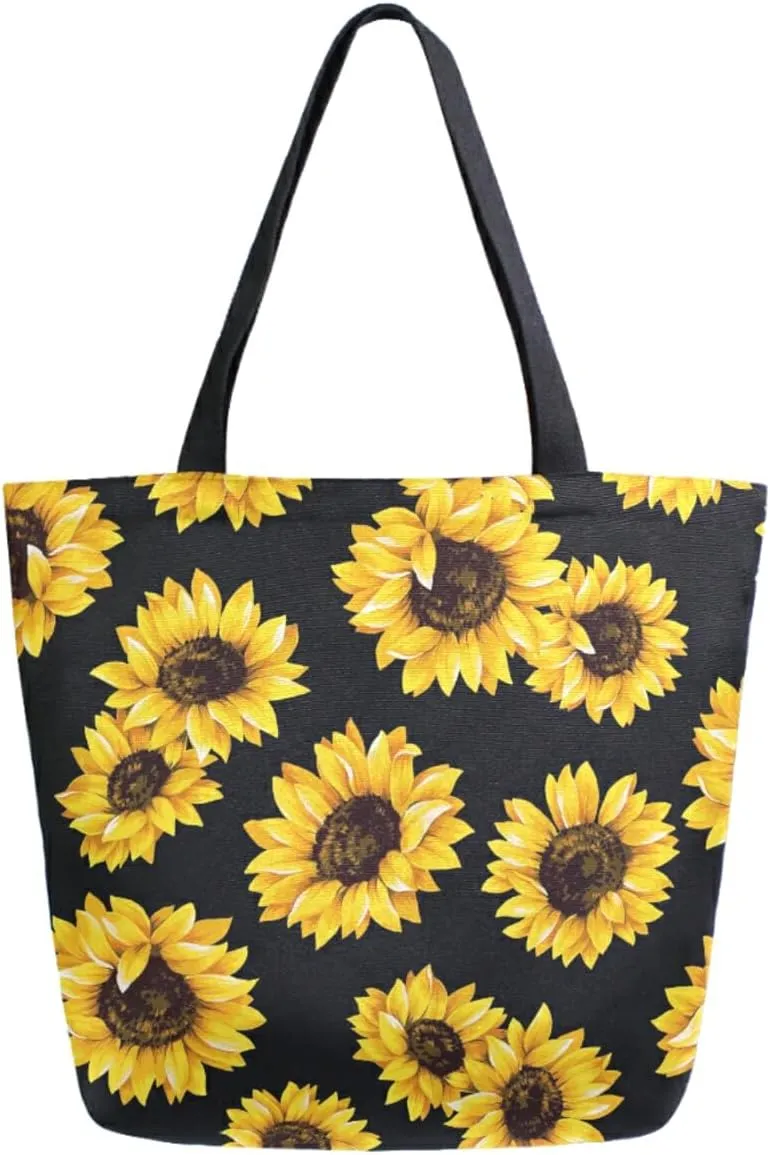 ALAZA Watercolor Yellow Sunflower Blossom Reusable Tote Bag Women Large Casual Handbag Shoulder Bags for Shopping Groceries Travel