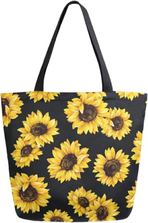 ALAZA Watercolor Yellow Sunflower Blossom Reusable Tote Bag Women Large Casual Handbag Shoulder Bags for Shopping Groceries Travel