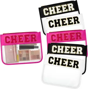 Aliceset 6 Pcs Cheer Chenille Letter Preppy Patch Makeup Snack Bags,Gift for Women Waterproof PVC Cosmetic Organizer Storage,Flat Clear Portable Toiletry Zipper Pouch(Black,White,Hot Pink)