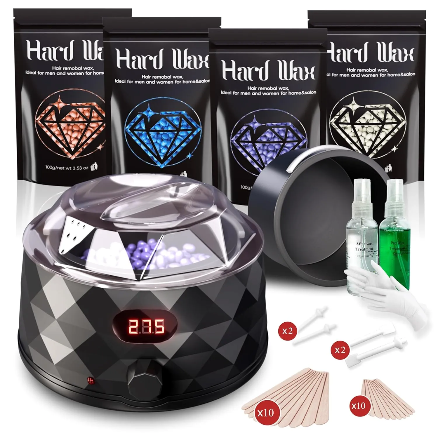 All-in-one Waxing Kit for Women and Men, Wax Warmer Hair Removal at Home with Beads & Silicone Pot, Wax Pots Professional for All Hair Types & Sensitive Skin