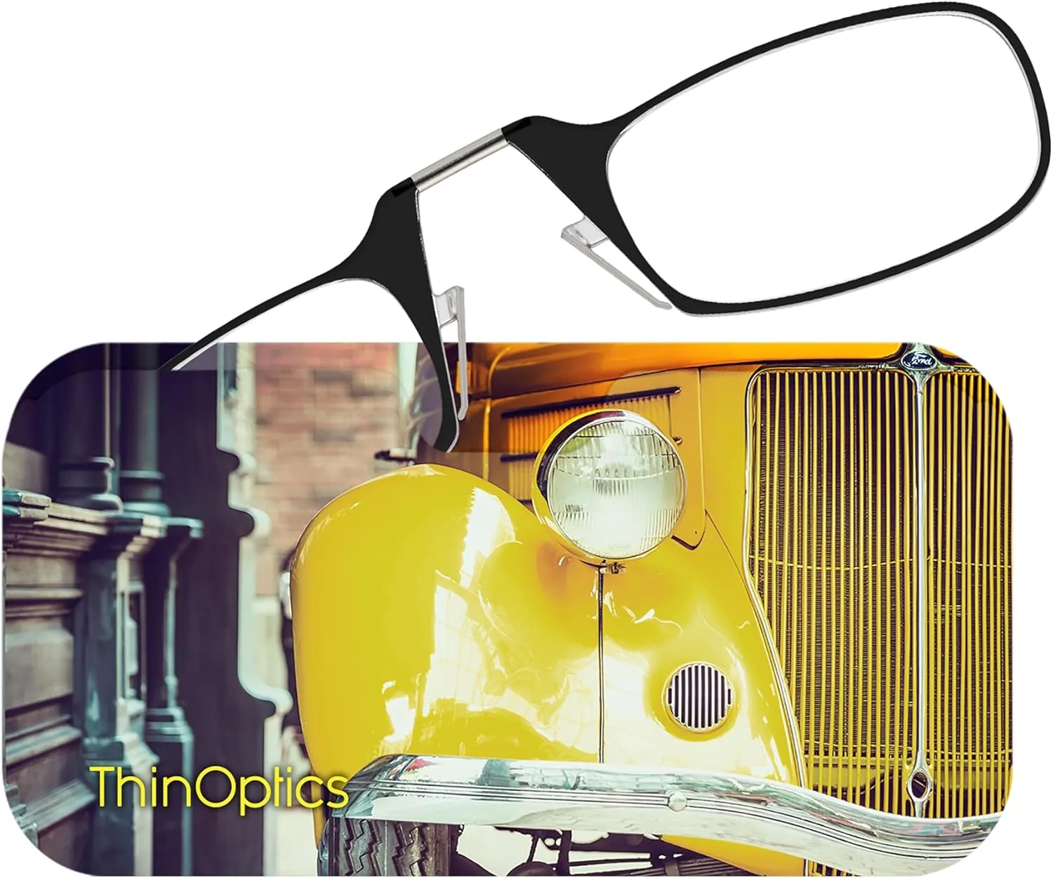 Always With You ThinOptics Readers - Armless On-Nose Reading Glasses - Slim Printed Case Attaches to Phone or Fits in Wallet