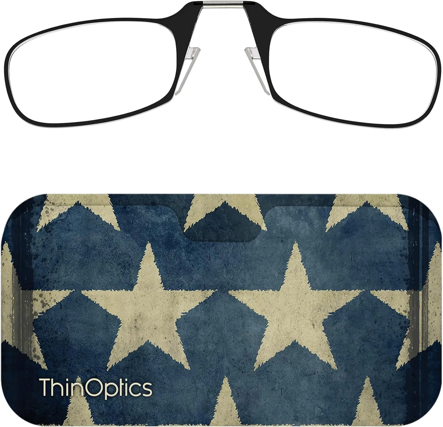 Always With You ThinOptics Readers - Armless On-Nose Reading Glasses - Slim Printed Case Attaches to Phone or Fits in Wallet