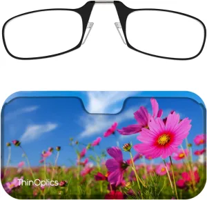Always With You ThinOptics Readers - Armless On-Nose Reading Glasses - Slim Printed Case Attaches to Phone or Fits in Wallet