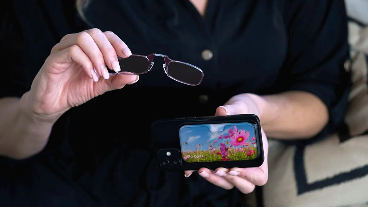 Always With You ThinOptics Readers - Armless On-Nose Reading Glasses - Slim Printed Case Attaches to Phone or Fits in Wallet