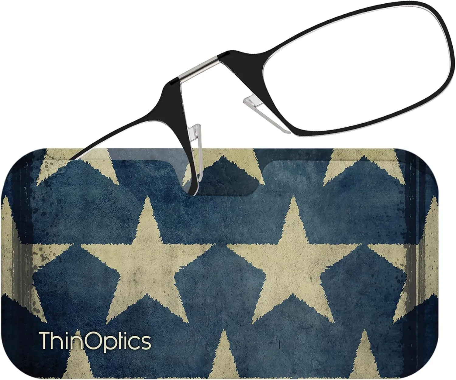 Always With You ThinOptics Readers - Armless On-Nose Reading Glasses - Slim Printed Case Attaches to Phone or Fits in Wallet
