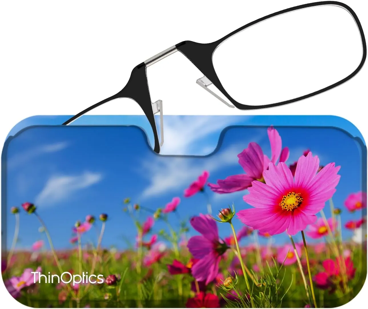 Always With You ThinOptics Readers - Armless On-Nose Reading Glasses - Slim Printed Case Attaches to Phone or Fits in Wallet