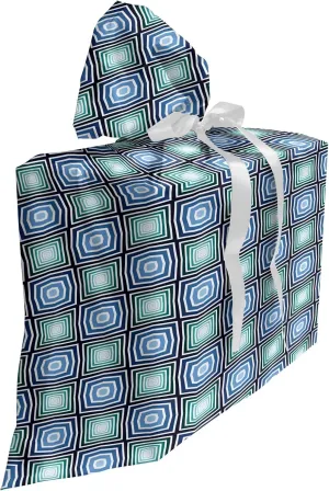 Ambesonne Abstract Fabric Gift Bag, Optical Illusion Look Retro Style Pattern Continuous Illustration, Present Sack for Parties Birthdays with 3 Ribbons, 27, Azure Blue and Cadet Blue