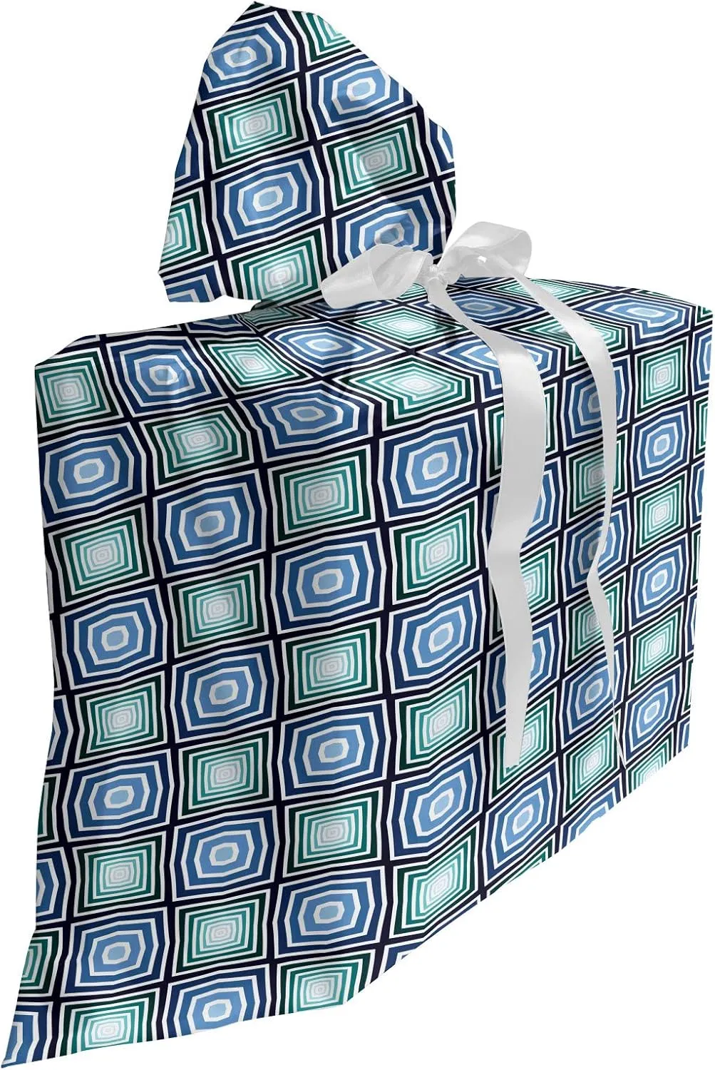 Ambesonne Abstract Fabric Gift Bag, Optical Illusion Look Retro Style Pattern Continuous Illustration, Present Sack for Parties Birthdays with 3 Ribbons, 27, Azure Blue and Cadet Blue