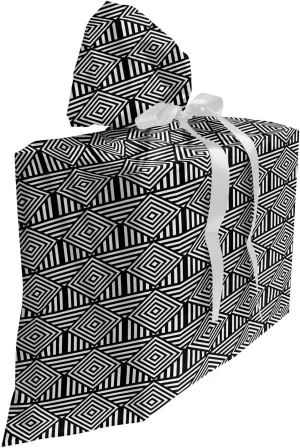 Ambesonne Abstract Fabric Gift Bag, Optical Illusion Stripes Diagonal Squares Monochrome Tones Illustration, Present Sack for Parties Birthdays with 3 Ribbons, 27, Charcoal Grey White