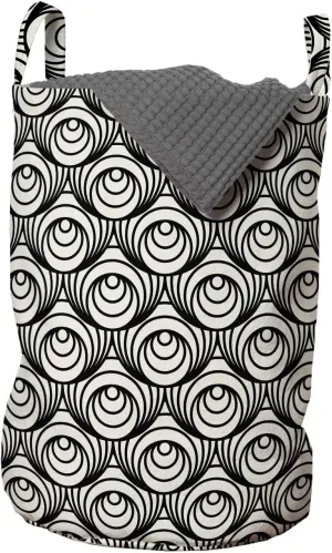 Ambesonne Abstract Laundry Bag, Circular Intricate Shapes Abstract Optical Illusion Illustration, Hamper Basket with Handles Drawstring Closure for Laundromats, 13" x 19", Charcoal Grey Eggshell