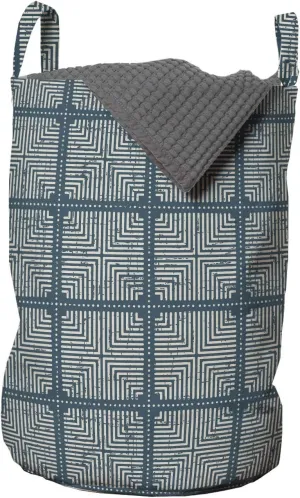 Ambesonne Abstract Laundry Bag, Optical Illusion Inspired Grunge Style Squares Bicolored Illustration, Hamper Basket with Handles Drawstring Closure for Laundromats, 13" x 19", Grey Yellow Dark Teal