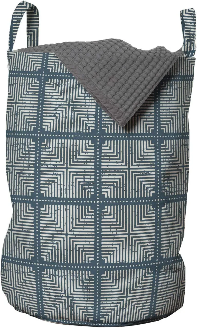 Ambesonne Abstract Laundry Bag, Optical Illusion Inspired Grunge Style Squares Bicolored Illustration, Hamper Basket with Handles Drawstring Closure for Laundromats, 13" x 19", Grey Yellow Dark Teal