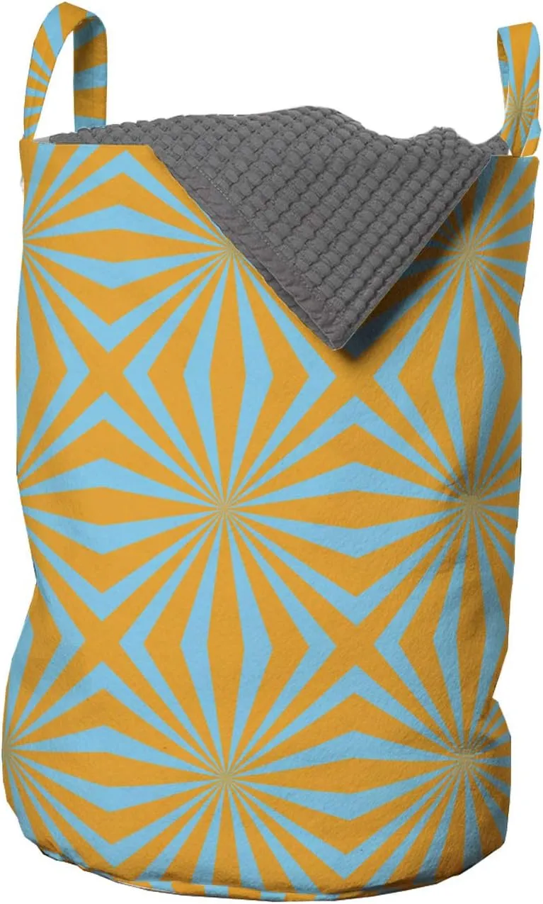 Ambesonne Abstract Laundry Bag, Optical Illusion Psychedelic Pattern with Bicoloır Whirlpool Funky Retro, Hamper Basket with Handles Drawstring Closure for Laundromats, 13" x 19", Blue and Orange