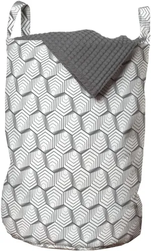 Ambesonne Abstract Laundry Bag, Rhythmic Geometric Modern Optical Illusion Abstract Illustration Print, Hamper Basket with Handles Drawstring Closure for Laundromats, 13" x 19", White Charcoal Grey