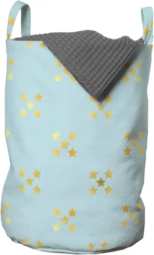 Ambesonne Abstract Laundry Bag, Rhythmic Gradient Stars in Yellow Golden Tones on Clear Sky Like Scene, Hamper Basket with Handles Drawstring Closure for Laundromats, 13" x 19", Pale Blue and Mustard