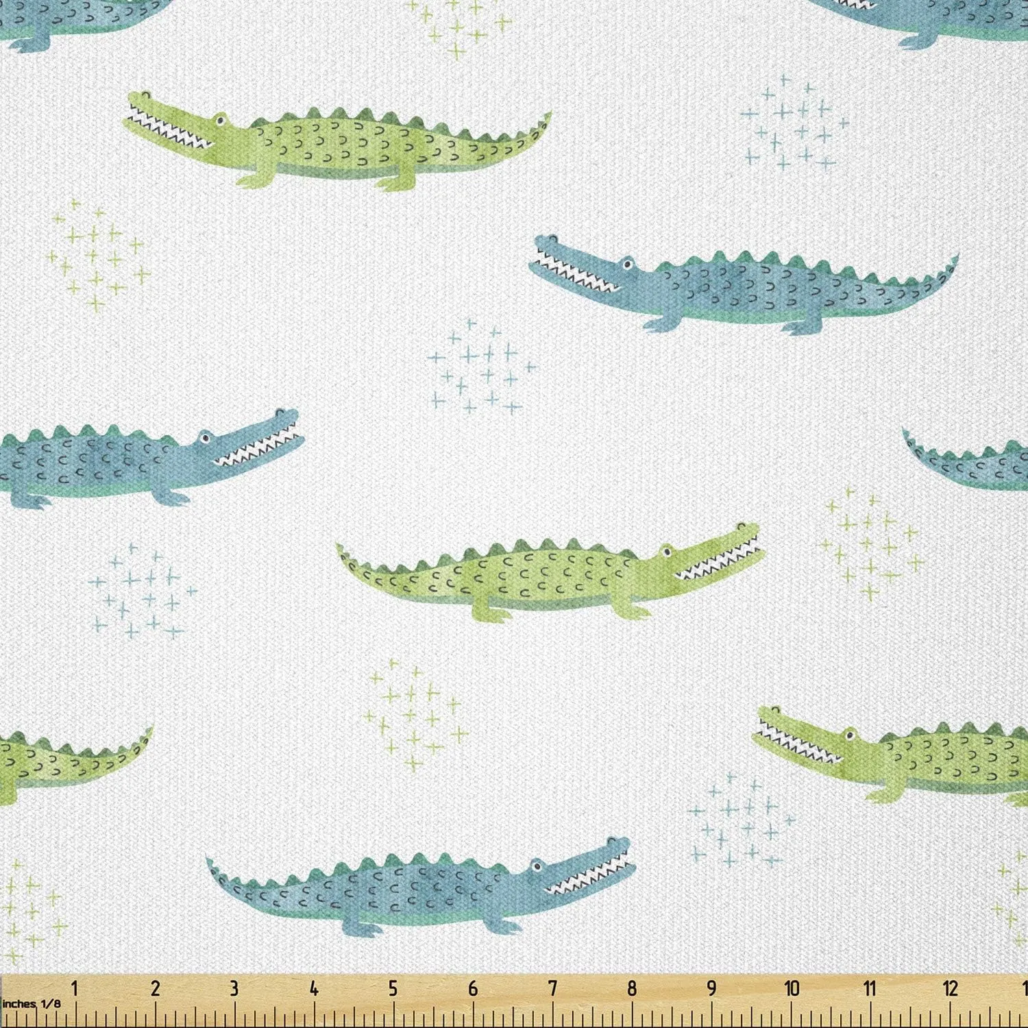 Ambesonne Alligator Fabric by The Yard, Watercolor Style Green and Blue Toned Friendly Crocodile Characters, Stretch Knit Fabric for Clothing Sewing and Arts Crafts, 1 Yard, Green Blue