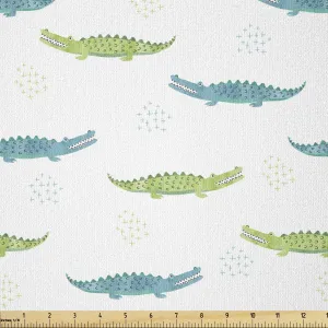 Ambesonne Alligator Fabric by The Yard, Watercolor Style Green and Blue Toned Friendly Crocodile Characters, Stretch Knit Fabric for Clothing Sewing and Arts Crafts, 1 Yard, Green Blue