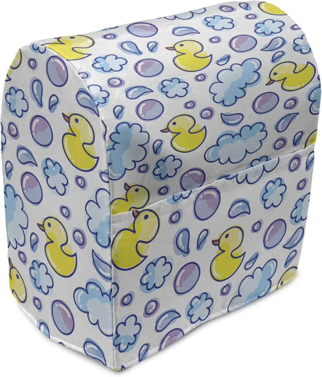 Ambesonne Cartoon Stand Mixer Cover, Watercolor Bubbles Water Droplets and a Funny Duck Repetitive Pattern, Kitchen Appliance Organizer Bag Cover with a Pocket, 6-8 Quarts, Yellow Lilac and Blue
