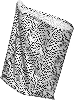 Ambesonne Crazy Art Fabric Gift Bag, Composition of Quirky Squares Going Inwards Optical Illusion, Present Sack for Parties Birthdays with 3 Ribbons, 27, Charcoal Grey and White