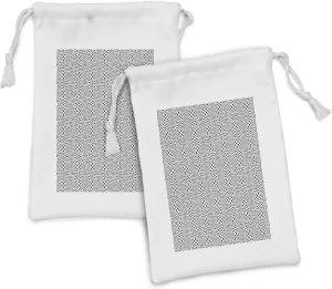 Ambesonne Crazy Art Fabric Pouch Set of 2, Composition of Quirky Squares Going Inwards Optical Illusion, Small Drawstring Bag for Toiletries Masks and Favors, 9" x 6", Charcoal Grey and White