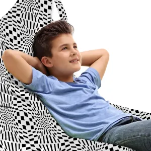 Ambesonne Crazy Art Lounger Chair Bag, Composition of Quirky Squares Going Inwards Optical Illusion, High Capacity Storage with Handle Container, Lounger Size, Charcoal Grey and White