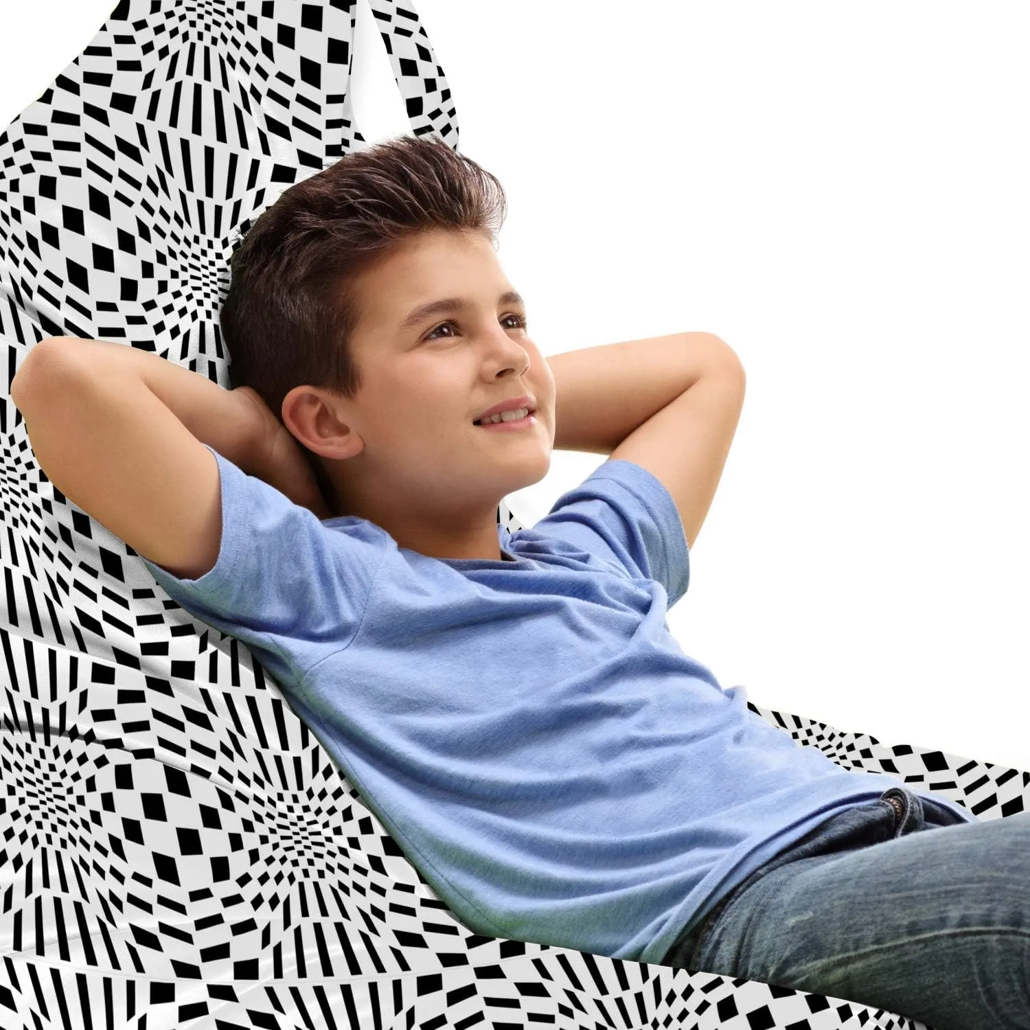 Ambesonne Crazy Art Lounger Chair Bag, Composition of Quirky Squares Going Inwards Optical Illusion, High Capacity Storage with Handle Container, Lounger Size, Charcoal Grey and White