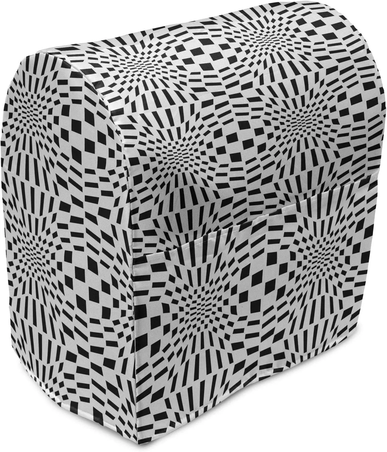 Ambesonne Crazy Art Stand Mixer Cover, Composition of Quirky Squares Going Inwards Optical Illusion, Kitchen Appliance Organizer Bag Cover with a Pocket, 6-8 Quarts, Charcoal Grey and White