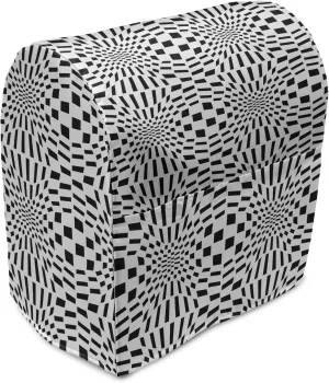 Ambesonne Crazy Art Stand Mixer Cover, Composition of Quirky Squares Going Inwards Optical Illusion, Kitchen Appliance Organizer Bag Cover with a Pocket, 6-8 Quarts, Charcoal Grey and White