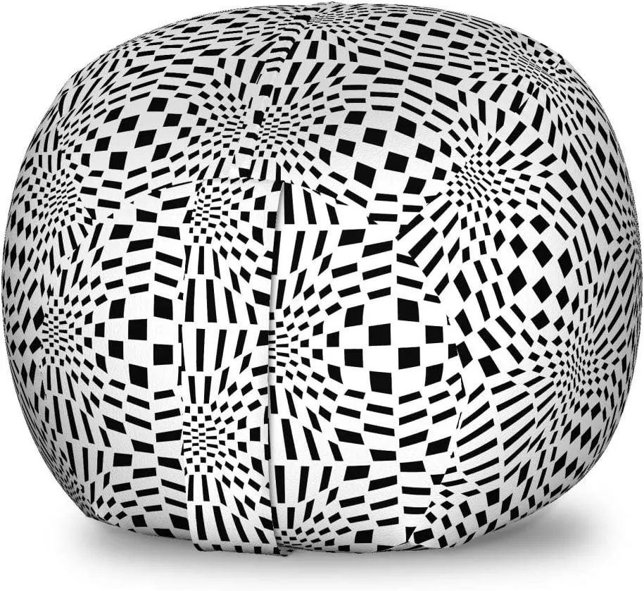 Ambesonne Crazy Art Storage Toy Bag Chair, Composition of Quirky Squares Going Inwards Optical Illusion, Stuffed Animal Organizer Washable Bag, Small Size, Charcoal Grey and White