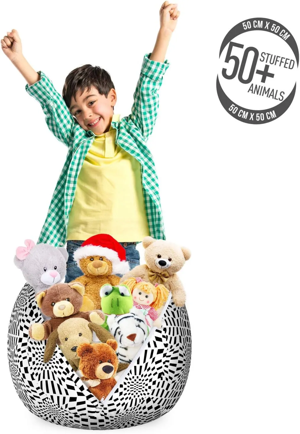 Ambesonne Crazy Art Storage Toy Bag Chair, Composition of Quirky Squares Going Inwards Optical Illusion, Stuffed Animal Organizer Washable Bag, Small Size, Charcoal Grey and White