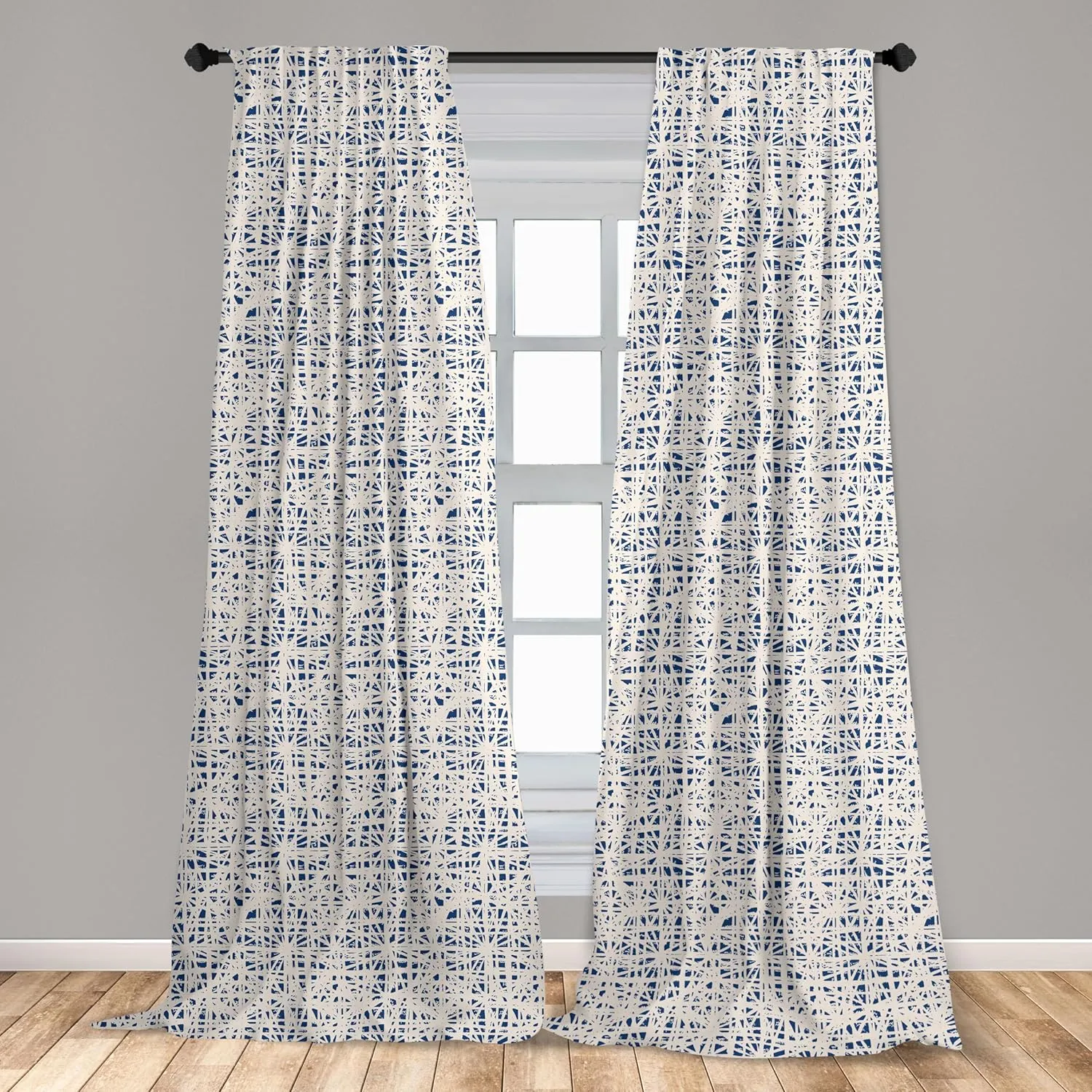 Ambesonne Ethnic Window Curtains, Watercolor Style Hand Drawn Grid Pattern Hippie Folk Batik Design, Lightweight Decor 2-Panel Set with Rod Pocket, Pair of - 28" x 84", Azure Blue