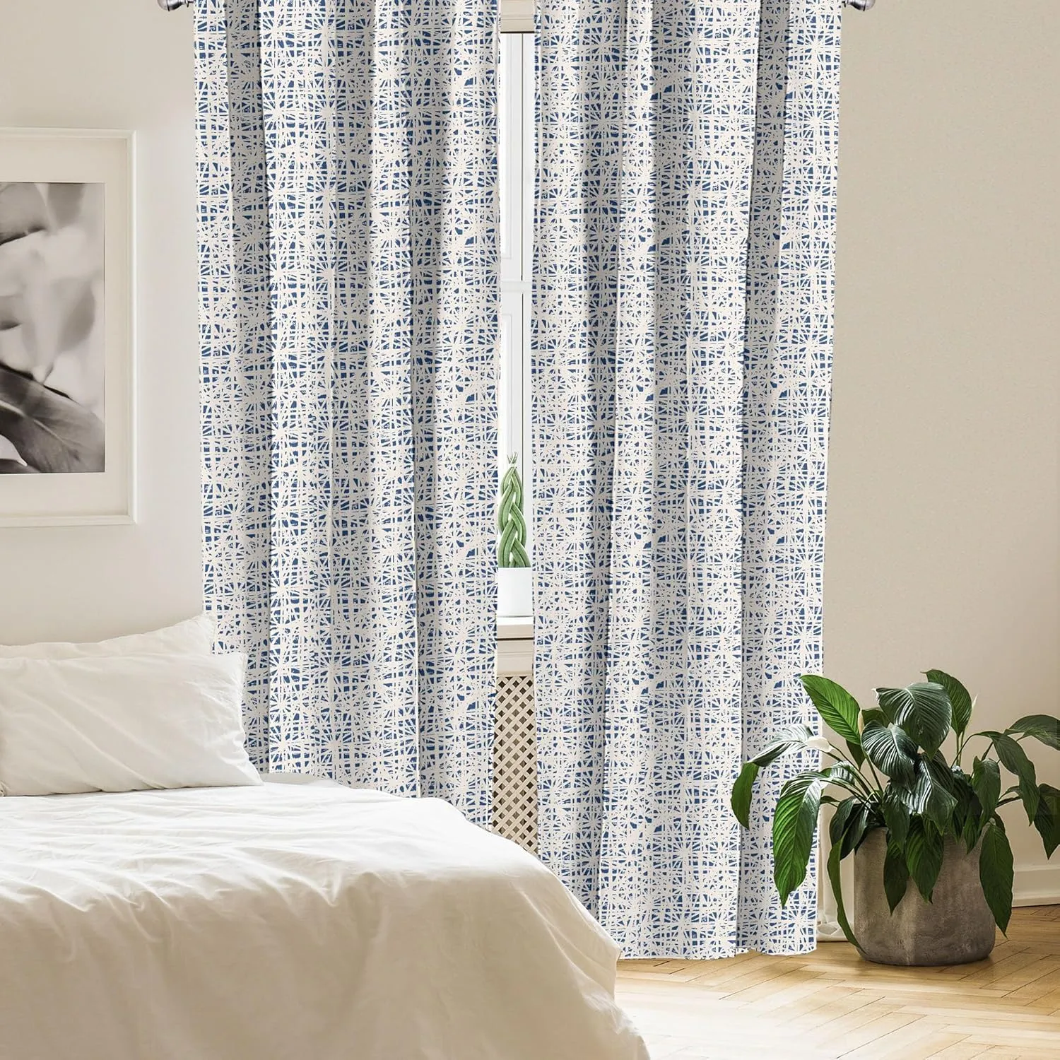Ambesonne Ethnic Window Curtains, Watercolor Style Hand Drawn Grid Pattern Hippie Folk Batik Design, Lightweight Decor 2-Panel Set with Rod Pocket, Pair of - 28" x 84", Azure Blue