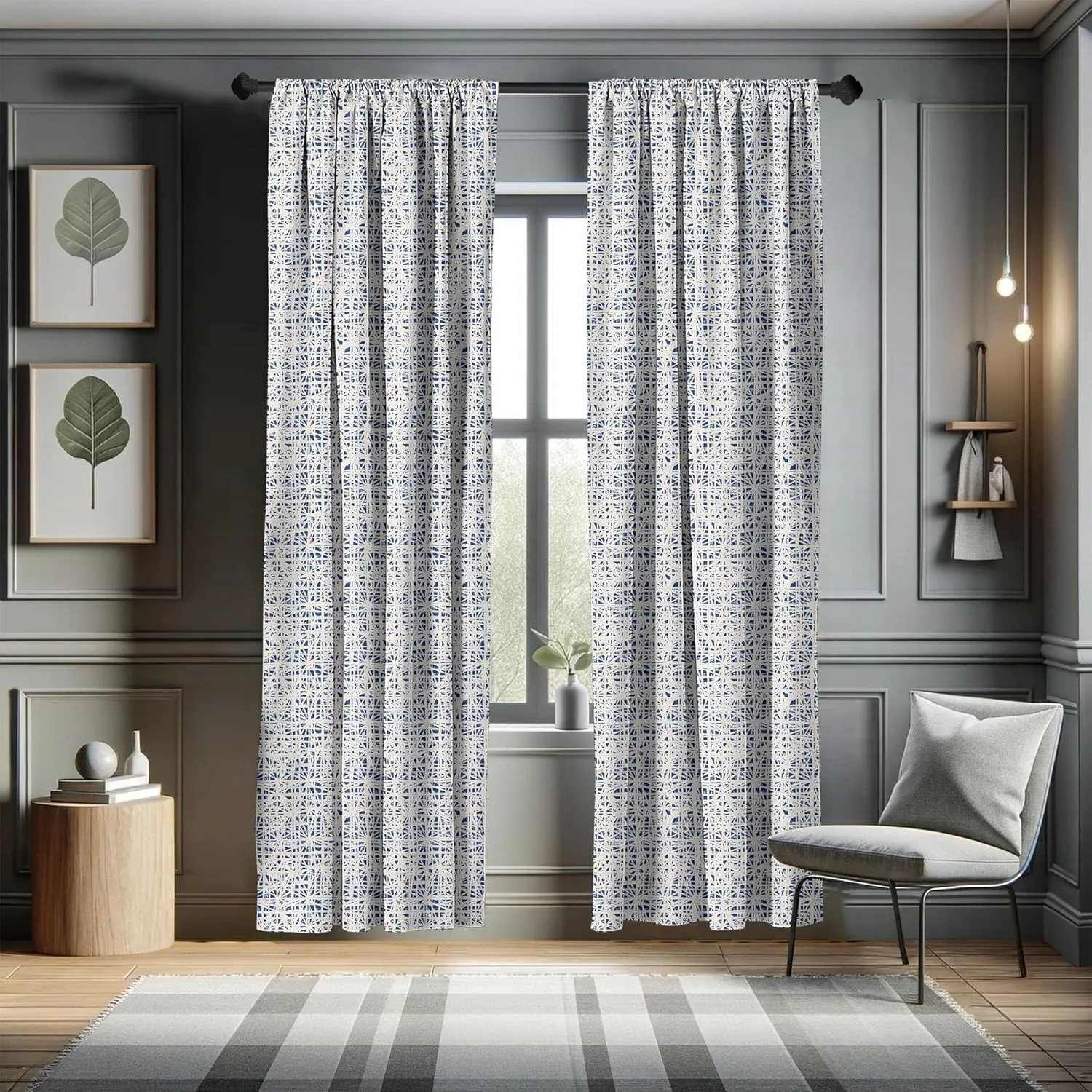 Ambesonne Ethnic Window Curtains, Watercolor Style Hand Drawn Grid Pattern Hippie Folk Batik Design, Lightweight Decor 2-Panel Set with Rod Pocket, Pair of - 28" x 84", Azure Blue