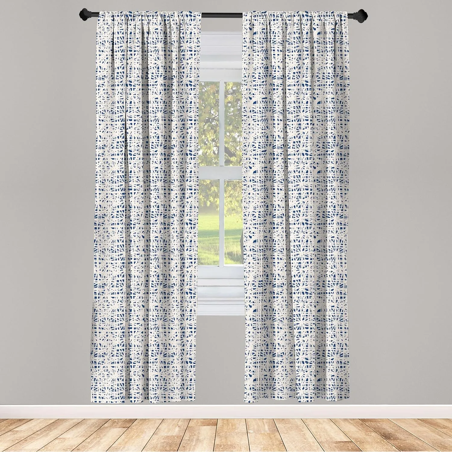 Ambesonne Ethnic Window Curtains, Watercolor Style Hand Drawn Grid Pattern Hippie Folk Batik Design, Lightweight Decor 2-Panel Set with Rod Pocket, Pair of - 28" x 84", Azure Blue