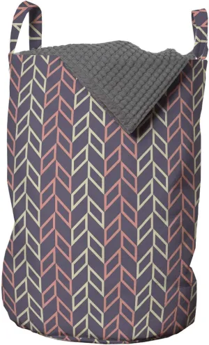 Ambesonne Herringbone Laundry Bag, Optical Illusive Image Designed with Repeated Parallelograms, Hamper Basket with Handles Drawstring Closure for Laundromats, 13" x 19", Pale Eggplant Beige