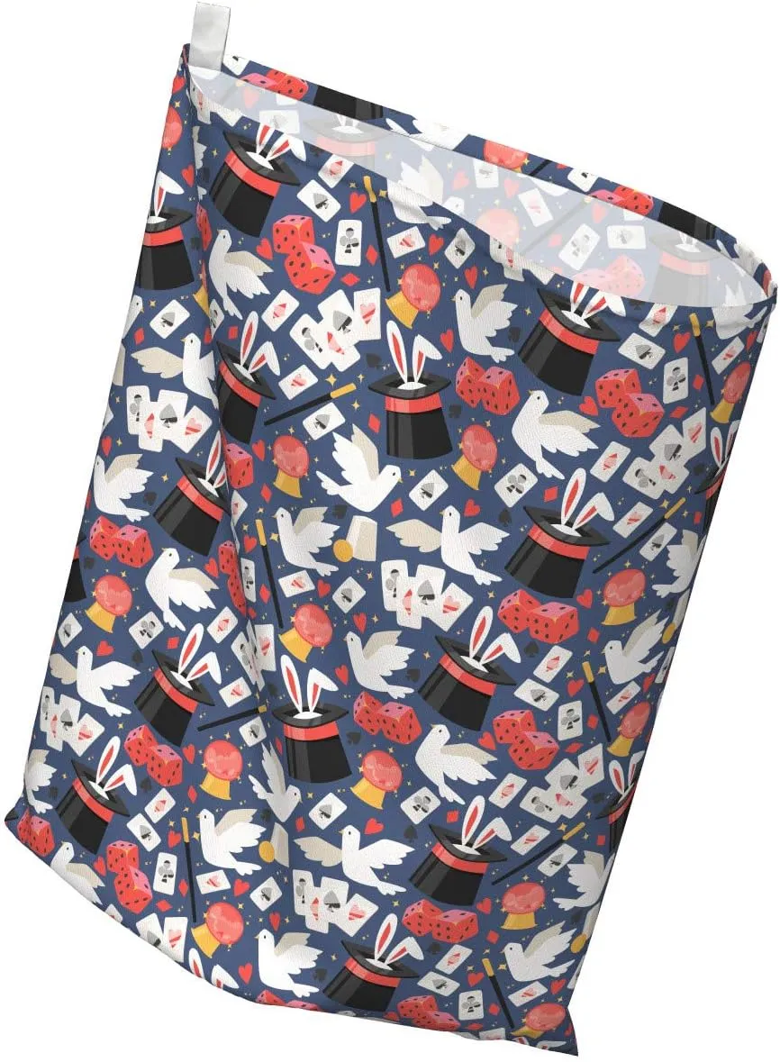 Ambesonne Magician Fabric Gift Bag, Illusion Show Cartoon Pattern, Present Sack for Parties Birthdays with 3 Ribbons, 27, Dark Lavender Multicolor