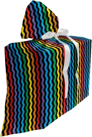 Ambesonne Purple and Yellow Fabric Gift Bag, Rainbow Like Colorful Optical Illusory Vertical Repetitive Wavy Stripes, Present Sack for Parties Birthdays with 3 Ribbons, 27, Multicolor