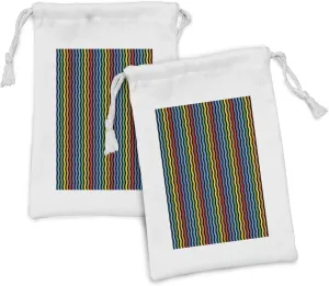 Ambesonne Purple and Yellow Fabric Pouch Set of 2, Rainbow Like Colorful Optical Illusory Vertical Repetitive Wavy Stripes, Small Drawstring Bag for Toiletries Masks and Favors, 9" x 6", Multicolor