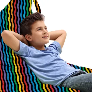 Ambesonne Purple and Yellow Lounger Chair Bag, Rainbow Like Colorful Optical Illusory Vertical Repetitive Wavy Stripes, High Capacity Storage with Handle Container, Lounger Size, Multicolor
