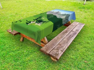 Ambesonne Switzerland Outdoor Tablecloth, Watercolor Style Alpine Mountains and Meadow Pastoral Countryside Farming Theme, Decorative Washable Picnic Table Cloth, 58" X 120", Multicolor