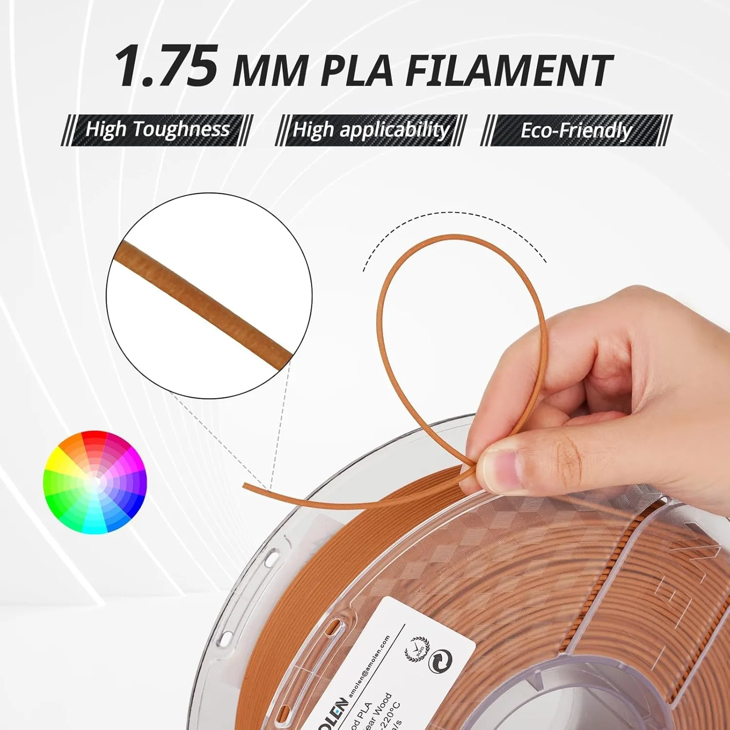 AMOLEN PLA Printing Filament 1.75mm Wood, 3D Printer Wood Filament Add 15% Real Wood Fiber, Matte and Frosted 3D Filament, 1.75 PLA Filament Wood 3D Printing Filament, 1kg