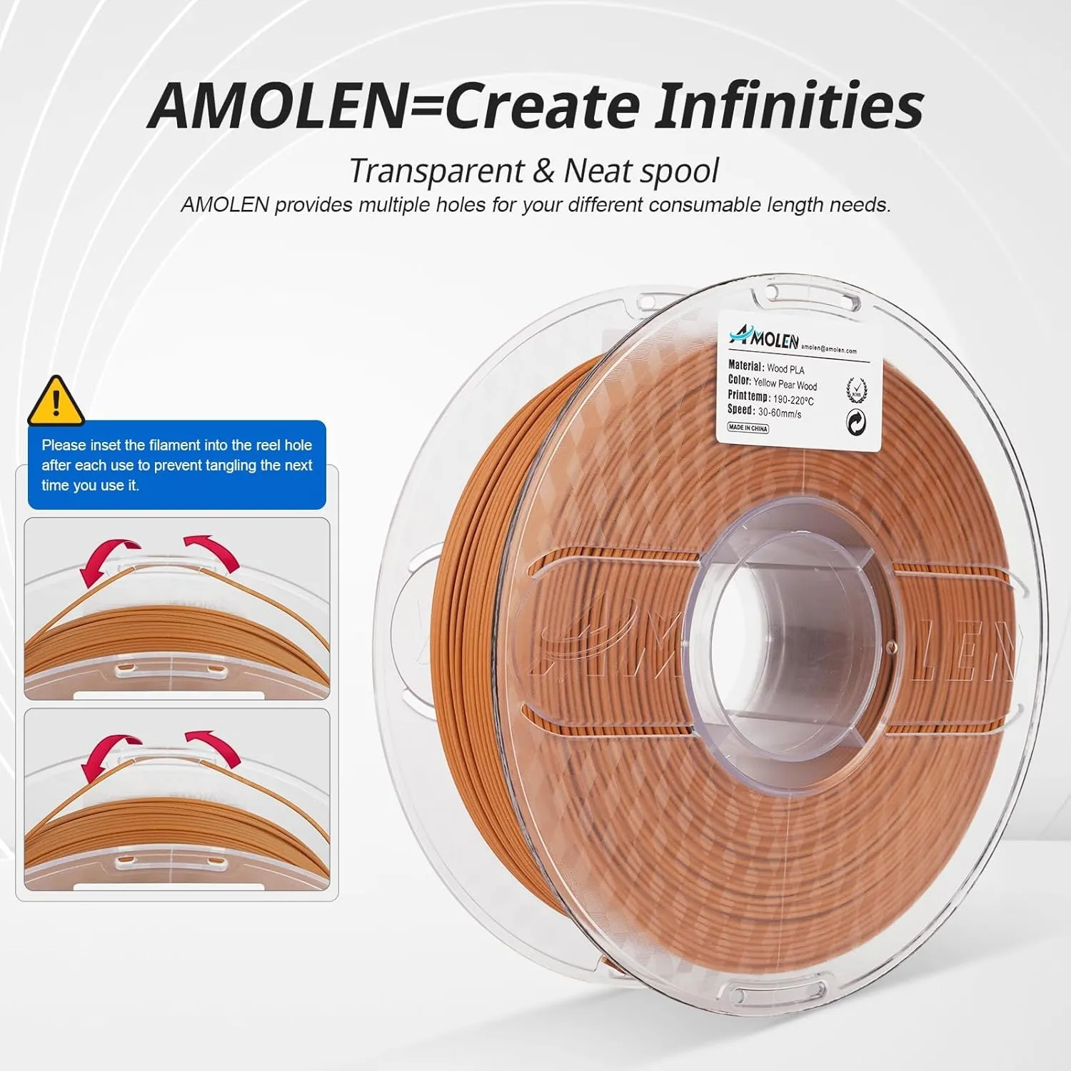 AMOLEN PLA Printing Filament 1.75mm Wood, 3D Printer Wood Filament Add 15% Real Wood Fiber, Matte and Frosted 3D Filament, 1.75 PLA Filament Wood 3D Printing Filament, 1kg