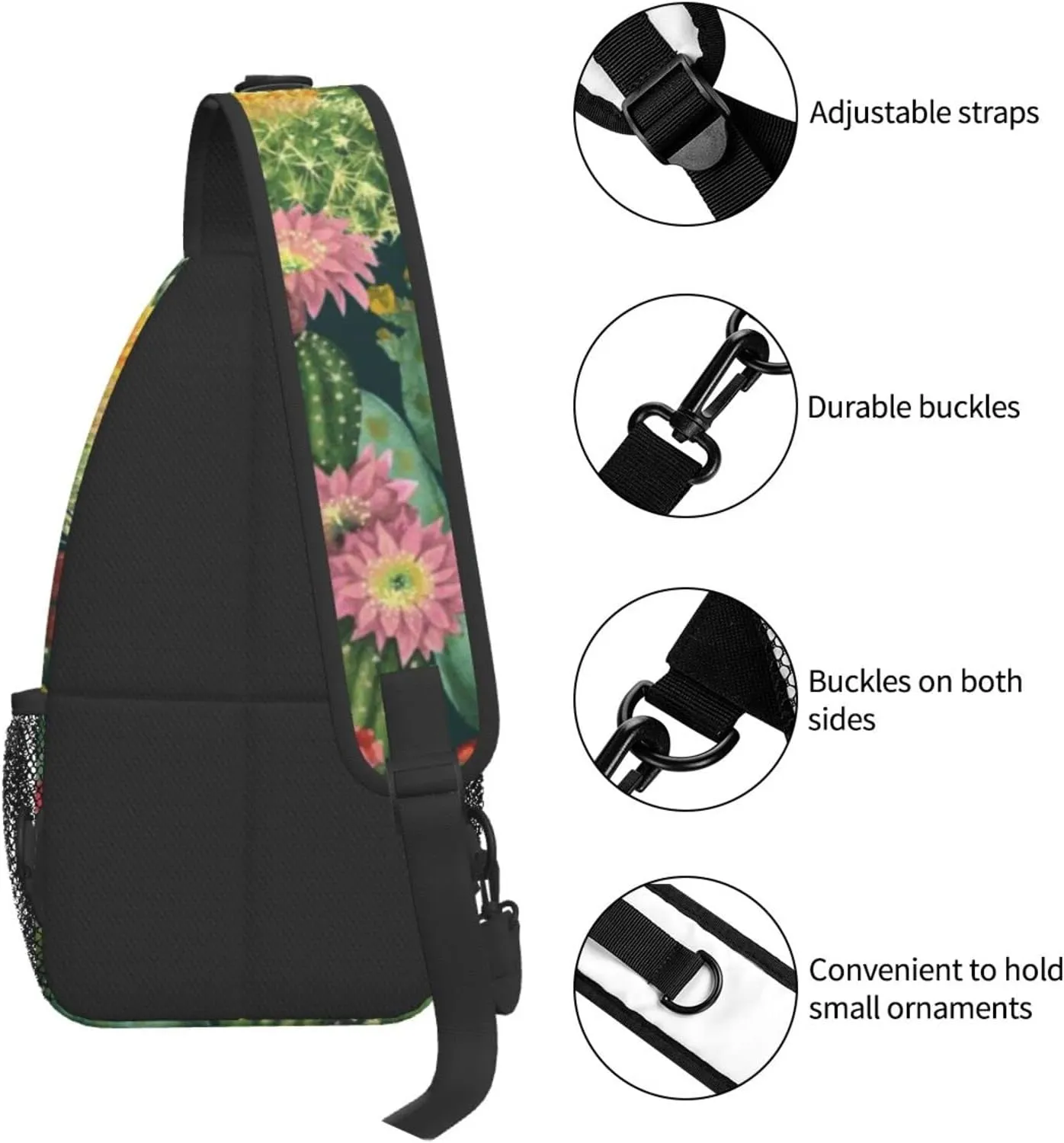 AMRANDOM Anti Theft Sling Bag Shoulder Crossbody Backpack Waterproof Chest Bag Lightweight Cactus Floral Bloom Flower Summer Tropical Watercolor Casual Daypack
