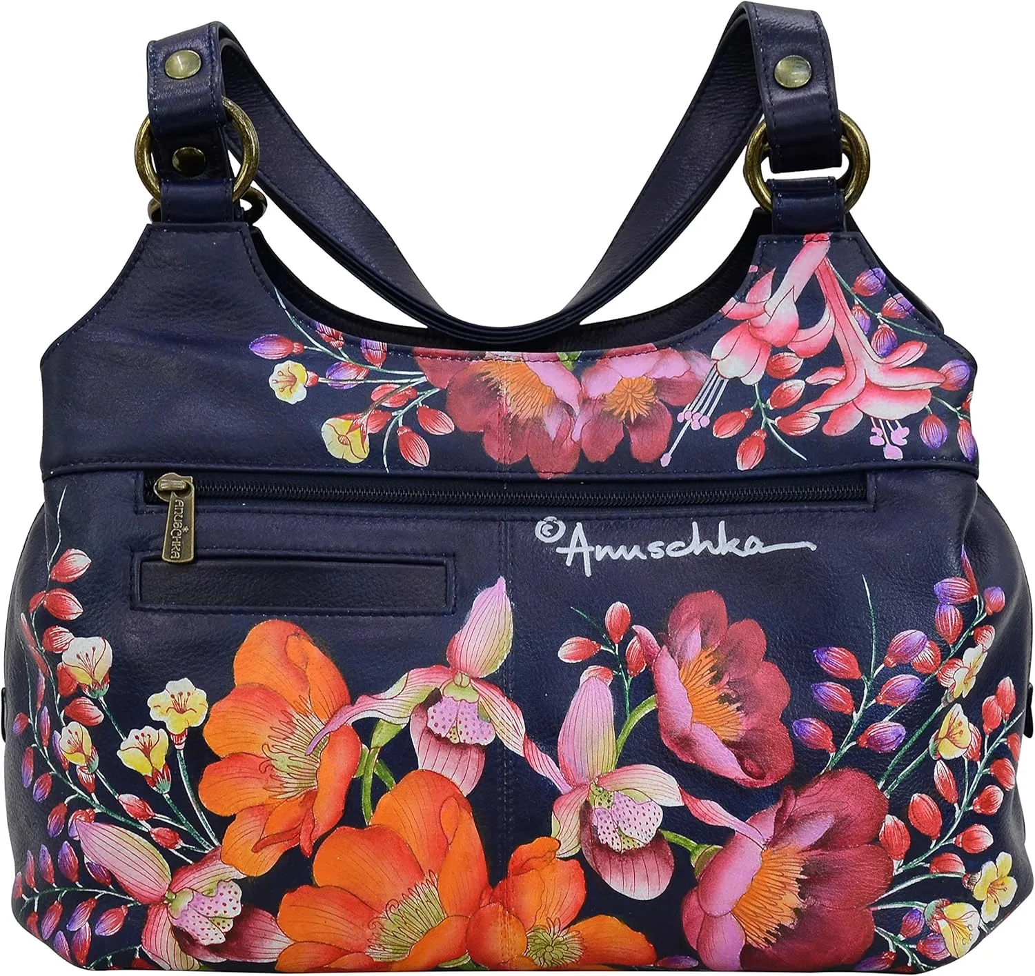 Anuschka Women’s Genuine Leather Large Triple Compartment Hobo - Hand Painted Exterior