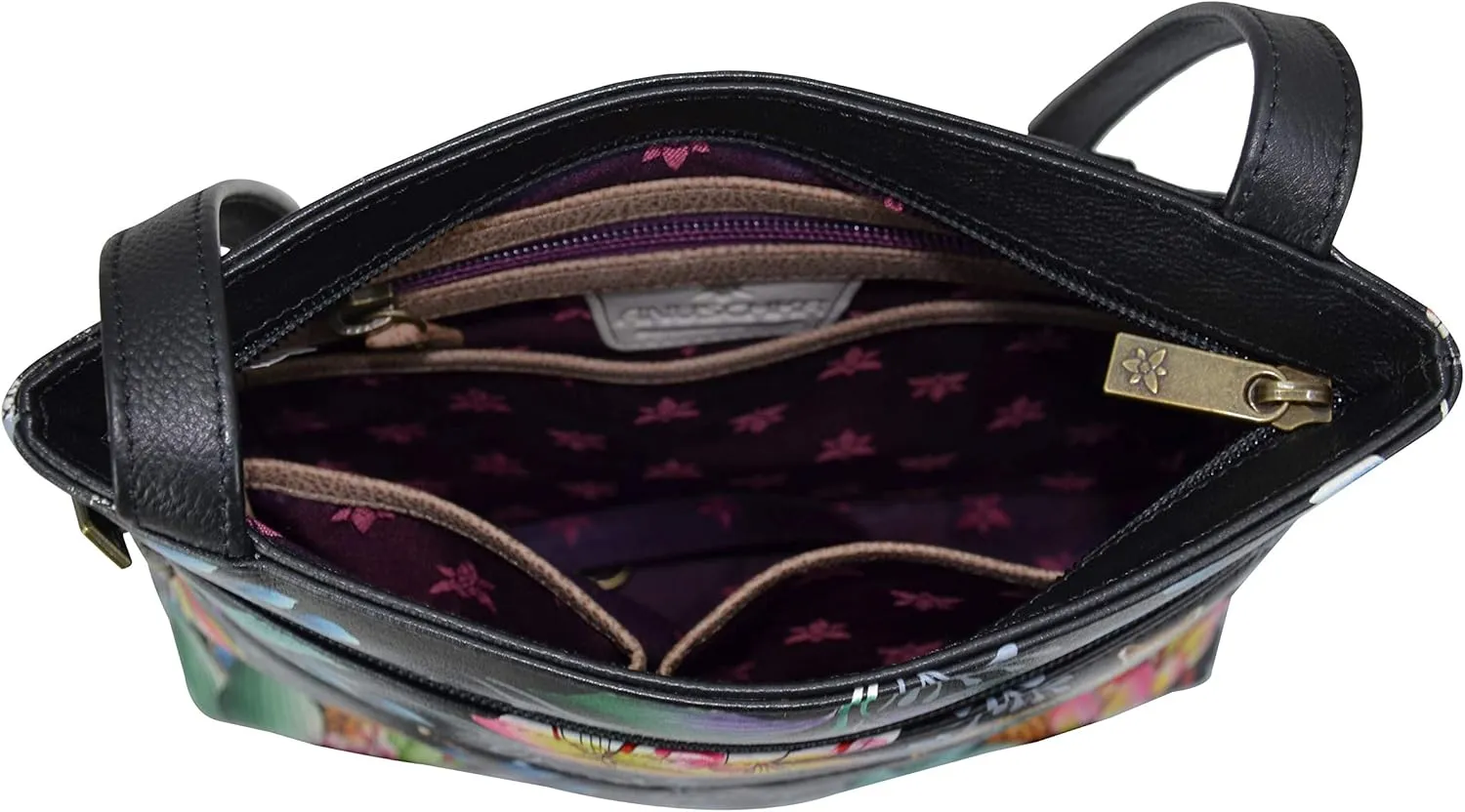 Anuschka Women’s Hand-Painted Genuine Leather Medium Crossbody With Double Zip Pockets