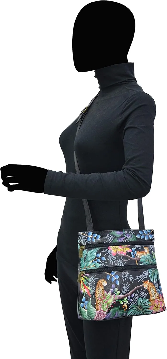 Anuschka Women’s Hand-Painted Genuine Leather Medium Crossbody With Double Zip Pockets