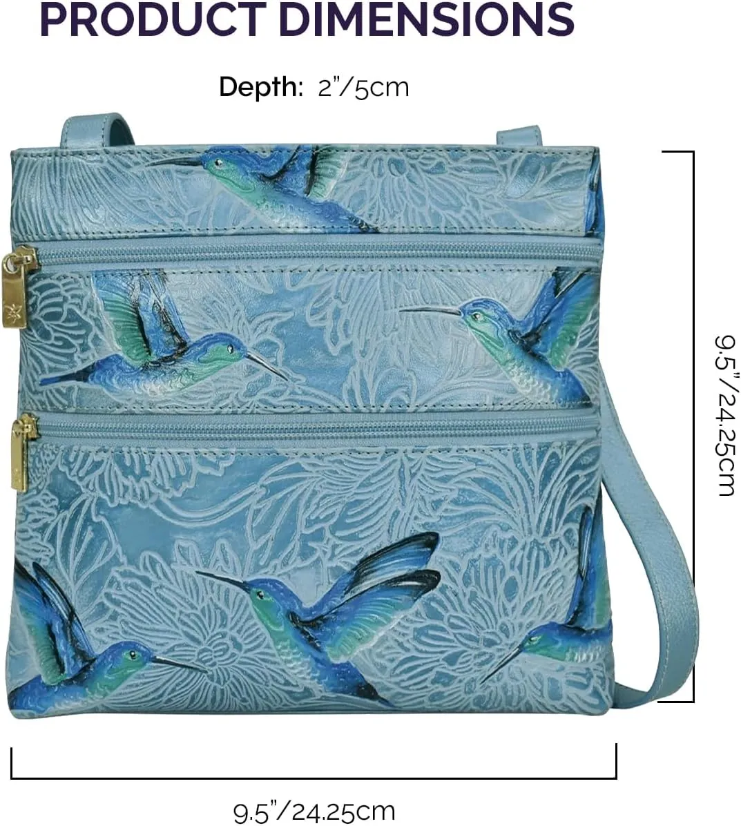 Anuschka Women’s Hand-Painted Genuine Leather Medium Crossbody With Double Zip Pockets