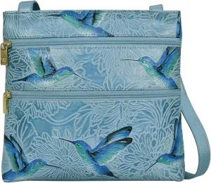 Anuschka Women’s Hand-Painted Genuine Leather Medium Crossbody With Double Zip Pockets