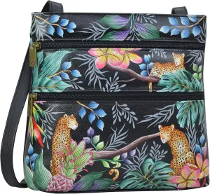 Anuschka Women’s Hand-Painted Genuine Leather Medium Crossbody With Double Zip Pockets